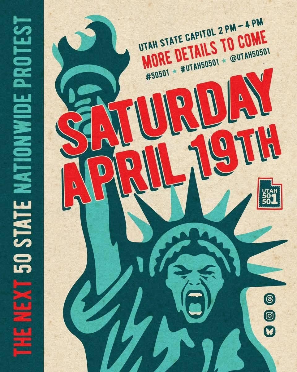 REMOVE REVERSE RECLAIM  REMOVE Trump, Vance, cabinet officials and republicans. REVERSE illegal deportations, illegal detainments, illegal firings, executive orders and D.O.G.E. RECLAIM our government by and for the people.  ⭐ The next 50 state nationwide protest ⭐  Utah State Capitol Saturday, April 19th @ 2PM  https://www.fiftyfifty.one/