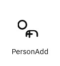 Broken icon named PersonAdd, where the head is leaning heavily and a plus i placed on the chest. The person looks like they're dying.