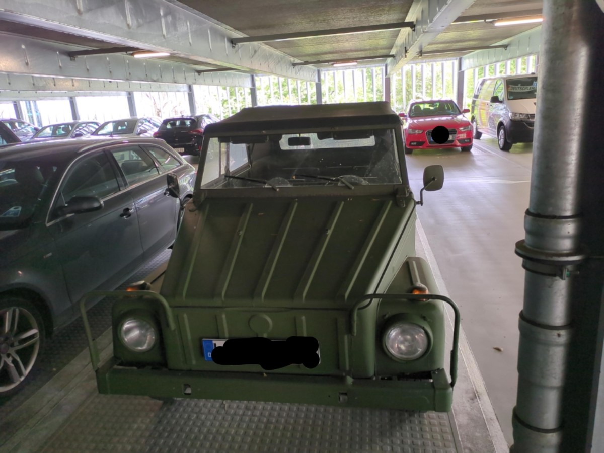 Volkswagen 181 aka "The Thing"
In tarnish olive. It looks like an old VW Beetle, but box-ish, like re-built in Minecraft.