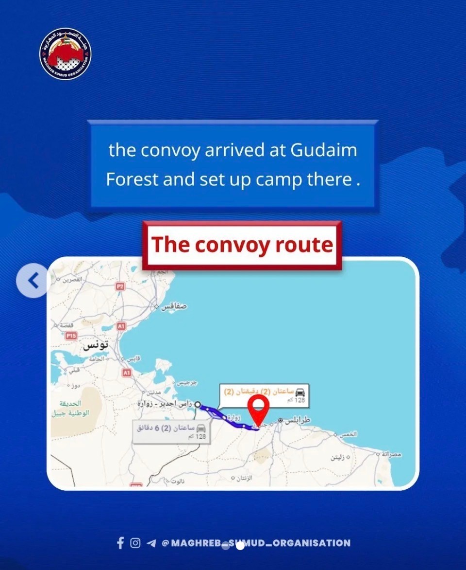 “the convoy route” marked on a map along the coastline west of Tripoli