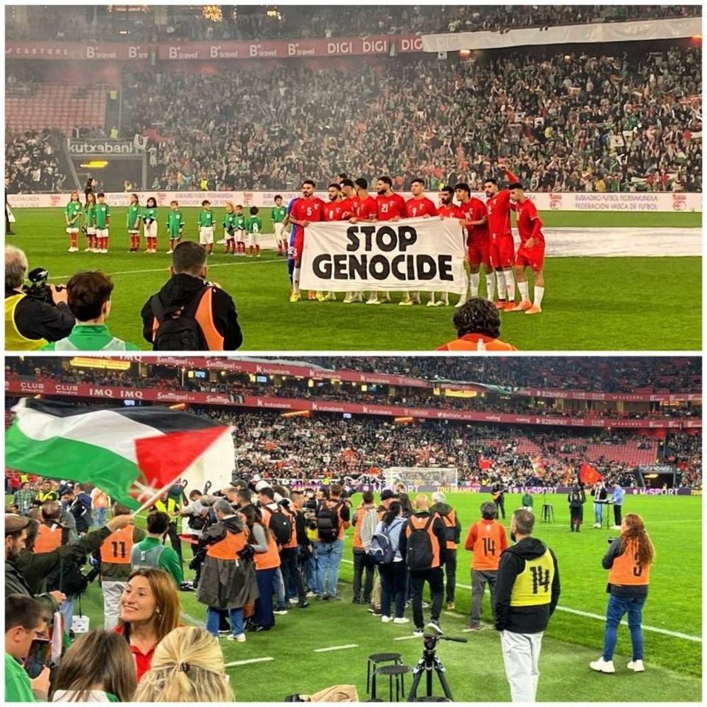 Palestinian national football team played against local Spanish team to collect money for people in Gaza. 

The whole stadium was full, with over 50000 people supporting Palestinians and call for an end of Genocide. 