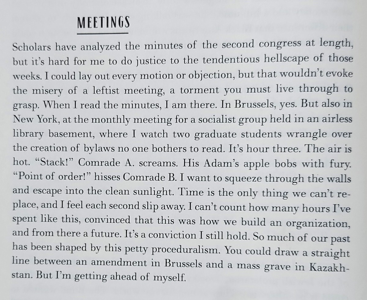 A literary description of the suffering of socialist meetings across a century