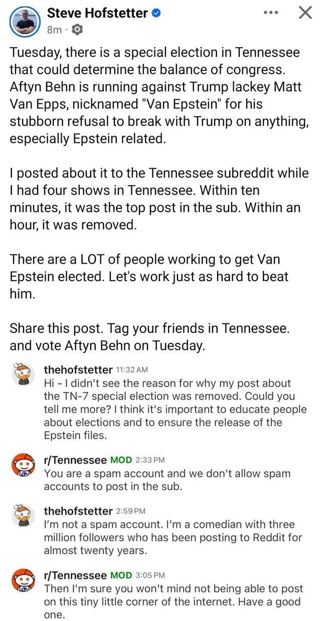 A screenshot of a poster on Reddit /r/ProgressiveHQ trying to post about the election, and a mod removing the post while not really pretending there&#39;s a good reason to remove it