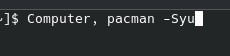 Terminal line saying "Computer, pacman -Syu"