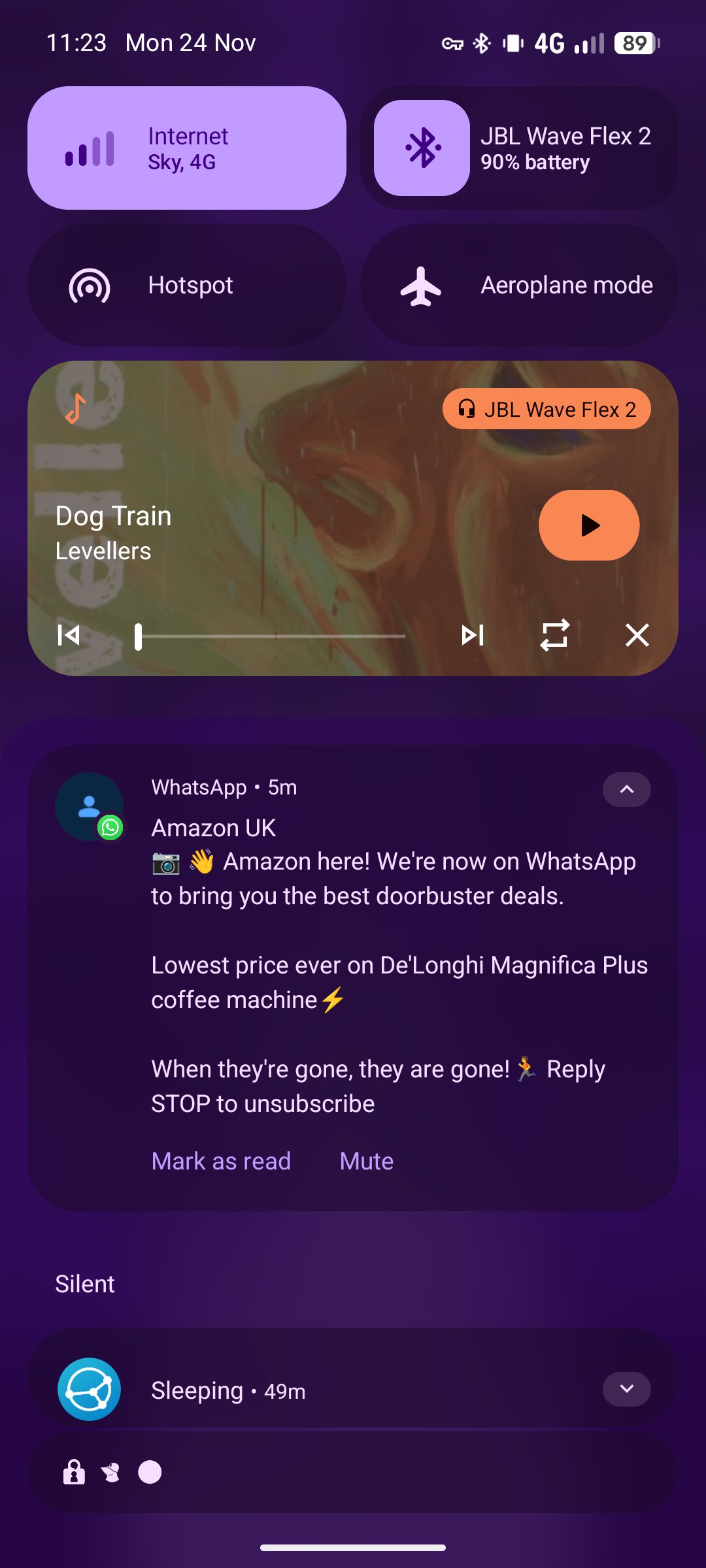 A screenshot of my Android notification centre, showing an unsolicited WhatsApp message from Amazon, advertising their Black Friday deals. I checked and it is very much legitimate.